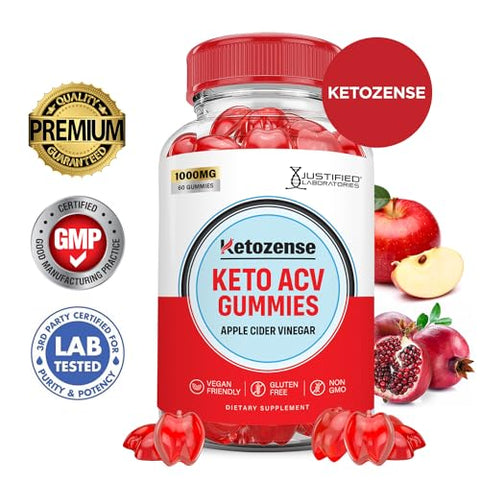 Justified Laboratories - (3 Pacotes) Gomas Ketozense Keto ACV Fórmula Avançada 1000MG Ketozene Gomas Keto Vinagre de Maçã Ketozens Formuladas com Romã e Beterraba em Pó B12 Vegano Não GMO