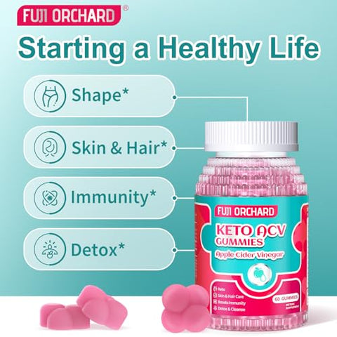 FUJI ORCHARD - 2 Pack – Gummies Keto ACV, 1500mg Keto ACV Gummies, Gummy Keto com Vinagre de Maçã, 60 Gummies por Frasco para 60 Dias