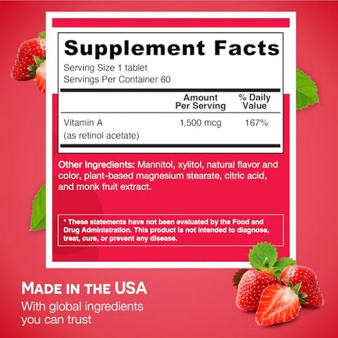 Vitamina A 5.000 UI Dissolvível, Sem Açúcar, Suprimento de 2 Meses - EZ Melts
