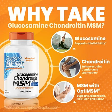 Doctor's BEST - Doctor’s Best Glucosamina Condroitina Msm com Cápsulas OptiMSM, Suporta Estrutura e Função Saudáveis das Articulações