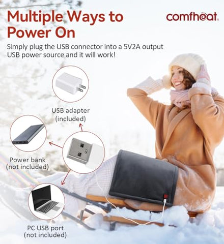 comfheat - Aquecedor USB, Manta Aquecida 5V para Viagem de Carro e Avião, 3 Configurações de Calor