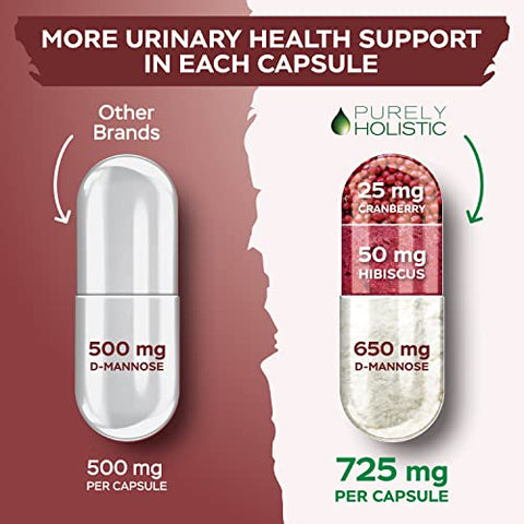 Purely Holistic - D Mannose 1300mg – Cápsulas 3 em 1 com Cranberry – Fórmula D-Mannose – 60 cápsulas