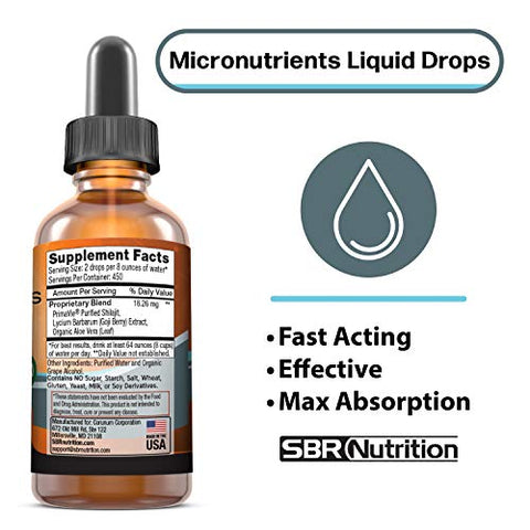 SBR Nutrition - PrimaVie Shilajit | Gotas Líquidas de Micronutrientes, Concentrado de Eletrólitos, Elementos Traços | Fulvic | 30ml