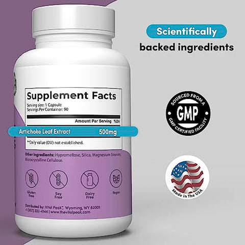 Vital Peak - Suplemento de Alcachofra Herbal – Cápsulas de Extrato de Alcachofra Potentes de 500 mg para Melhorar a Saúde do Fígado