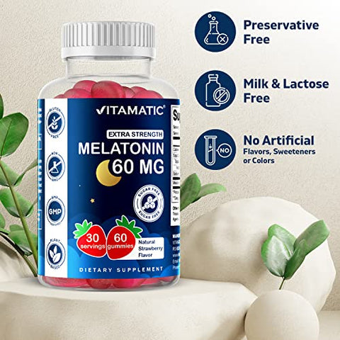 Melatonina Sem Açúcar 60mg – 60 Gomas Vegetarianas – Suplemento Não Viciante - Vitamatic