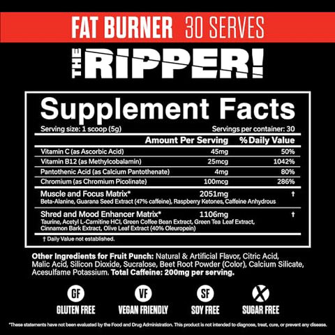 The Ripper! Queimador de Gordura Termogênico – Fruit Punch 30 Porções | Pré-Treino Termogênico Avançado de Ação Rápida, Supressor de Apetite para Homens - JNX SPORTS
