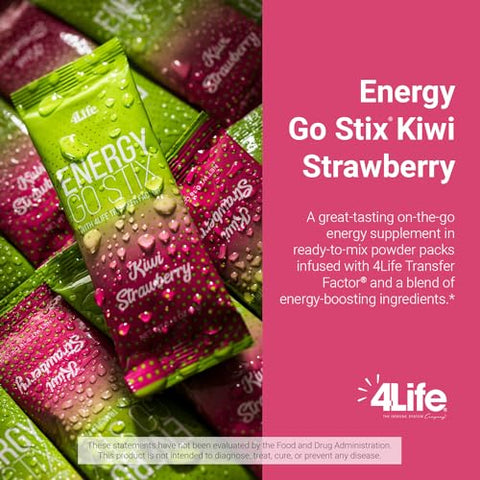 Energy Go Stix – Fonte de Energia Saudável – Mistura de Bebida de Kiwi Morango – Contém Cafeína Natural de Guaraná, Maca, Yerba Mate e Extrato de Folha de Chá Verde – 15 Pacotes - 4Life