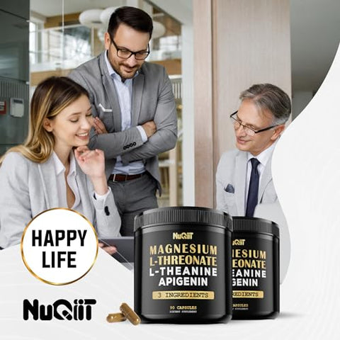 NUQIIT - Magnésio L-Treonato 1500mg L-Teanina 200mg Apigenina 100mg – 90 Cápsulas – Benefícios Impressionantes para Concentração e Mente Tranquila