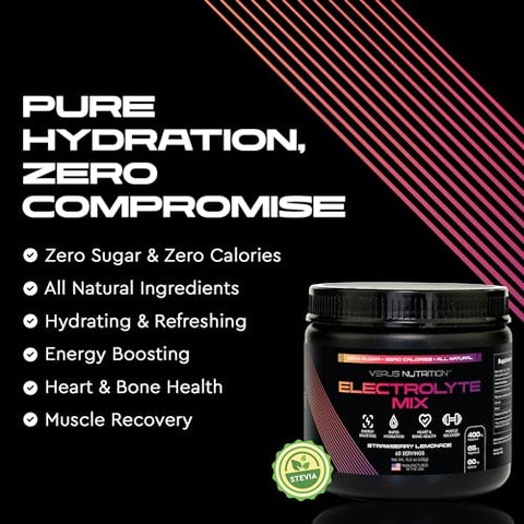 VERUS NUTRITION - Pó de Eletrólitos Sem Açúcar – Hidratação Zero Calorias | Eletrólitos Livres de Açúcar para Jejum, Keto