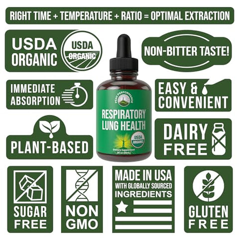 Peak Performance - Detox Pulmonar Orgânico USDA para Fumantes e Não Fumantes com 6 Ingredientes Principais. Folha de Verbascum, Raiz de Altea, Calêndula. Limpeza dos Pulmões para uma Melhor Saúde Respiratória. Gotas Líquidas