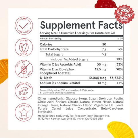 Gummy Vitamins Vegan Biotin for Hair Skin Nails – Hair Growth and Health – Women’s Biotin Gummies - iRestore