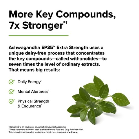 Ashwagandha EP35 Extra Strength – 60 Cápsulas, Pacote com 2 – Adaptógeno Poderoso – Não-OGM, Vegano – 120 Porções Totais - Terry Naturally