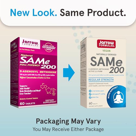 SAMe 200 mg: Suporte para Articulações, Função Hepática e Metabolismo Cerebral – 60 Comprimidos (Até 60 Dias de Suprimento) - Jarrow Formulas