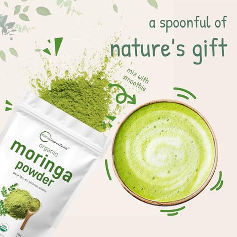 Micro Ingredients - Moringa Oleifera em Pó Orgânico para Cabelos, 2 Libras, Rico em Antioxidantes e Vitamina Imune, Superfoods para Chá de Moringa, Bebida de Moringa, Cultivado na Índia, Vegano