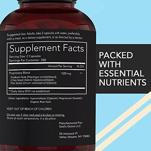 Suplemento de Fibra para Homens (500 cápsulas) – Chia, Linhaça e Psyllium – Cápsulas Veganas de Alta Fibra – Zero for Him Extra Forte – 500g - California Basics