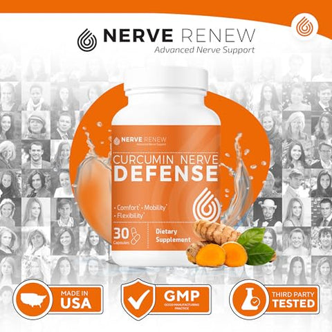 Defesa Nervosa com Curcumina Meriva para Nutrição e Conforto Completo dos Nervos – Curcumina Otimizada com Extrato de Pimenta Preta – 30 Cápsulas - NERVE RENEW