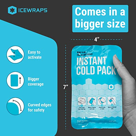 4×7 Pacote de Gelo Instantâneo – Caixa com 50 Unidades | Compressa Fria Instantânea para Emergências | Pacotes de Gelo Descartáveis para Lesões | Pacotes de Gelo Quebráveis para Primeiros Socorros - ICEWRAPS