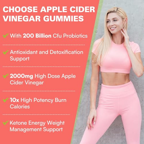 Powerific - Gomas de Vinagre de Maçã, Gomas de ACV Keto com Probióticos – Apple Cider Vinegar Gummies, Keto ACV Gummies com Probióticos