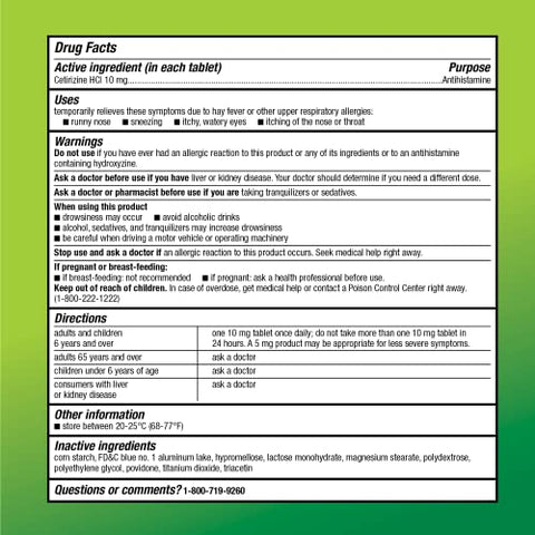 24 Horas Alívio de Alergia, Comprimidos de Cloridrato de Cetirizina, 10 mg, 300 Unidades - Amazon Basic Care