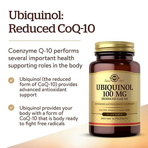 SOLGAR - Solgar Ubiquinol 100mg (CoQ-10 Reduzido), 50 Softgels – 2 Pacotes – Suporte Avançado de Antioxidantes, Saúde Cardíaca, Saúde Geral – Livre de Glúten, Sem Lactose – 100 Porções Totais