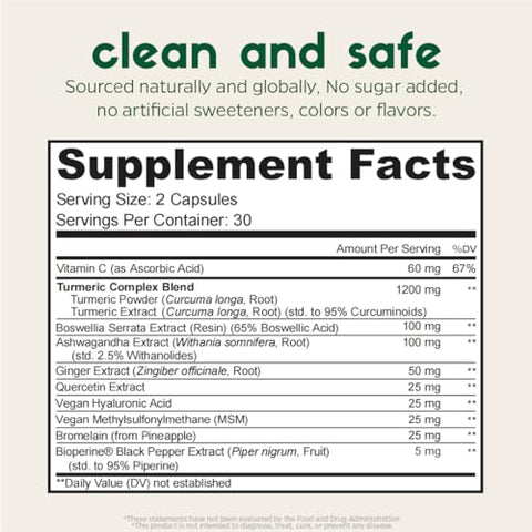 Zenkgo - Turmeric, MSM Vegano, Boswellia, Quercetina – Suplemento Vegano para Suporte Articular, Promove Mobilidade Articular