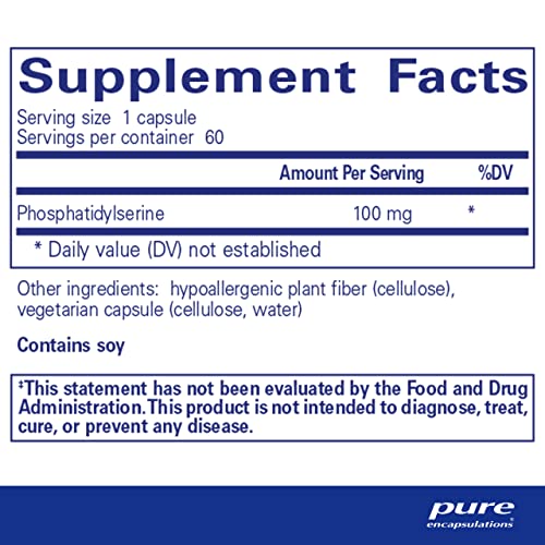 PS 100 | Suplemento de Fosfatidilserina Aminoácido para Cérebro e Memória | 60 Cápsulas - Pure Encapsulations