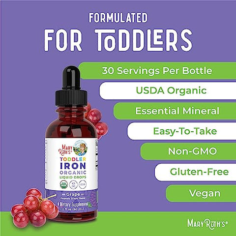 MaryRuth Organics - Ferrochel: Suplemento de Ferro Líquido para Crianças de 1 a 3 Anos | Deficiência de Ferro | Sem Açúcar | Vegano | Não-OGM | Sem Glúten | 60 ml