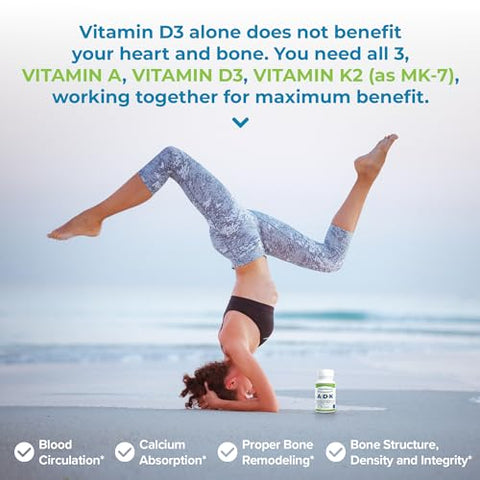 Suplemento Vitamínico ADK: Vitamina A, Vitamina D3 5000 UI e Vitamina K2 MK-7, Suporte à Saúde Óssea – Vitamina ADK Pura D3 K2 MK7 - Power By Naturals
