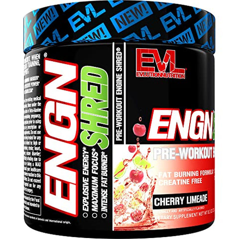Evlution - EVL Ultimate Pre Workout Powder – Bebida Termogênica Queima de Gordura para Energia Duradoura, Foco e Resistência – ENGN Shred Intense Queima de Gordura Creatina Free Preworkout