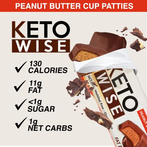 Fat Bombs – Snack Amigável à Dieta Keto com Chocolate e Óleo MCT – Baixo teor de gordura, baixo teor de carboidratos – 10g de gordura, 1g de carboidratos líquidos | Bombons de Manteiga de Amendoim, 16 unidades (Pacote de 1) - Keto Wise