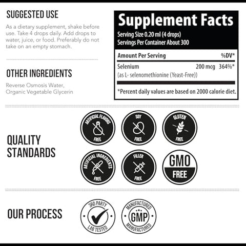 Triquetra Health - Selenium 200 mcg – Forma Selenometionina, 300 Porções – Vegano, Frasco de Vidro – Livre de Levedura – Concentrado Líquido Sublingual – Antioxidante, Suporte à Imunidade, Saúde da Tireoide (60 ml)
