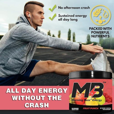 Pó Energético – Mistura Energética para Impulso Matinal – Energia sem Açúcar com Antioxidantes – Produto para Iniciar o Dia e Nutrição Esportiva – 30 Porções, Sabor Frutado - Morning Buzz
