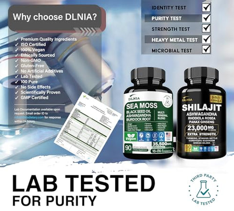 DLNIA - Shilajit 9000mg, Sea Moss 17500mg, Gengibre – Potência Natural para Energia e Saúde