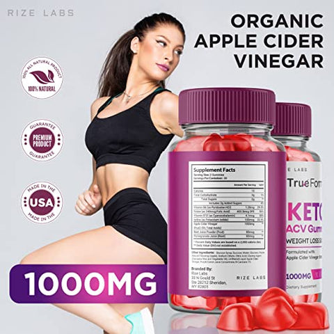 rize labs - True Form Keto Gummies – Gomitas True Form Keto ACV para Apoio à Perda de Peso Barriga Gordura Extrato de Vinagre de Maçã Keto ACV Plus Suplemento Energético (60 Gummies)