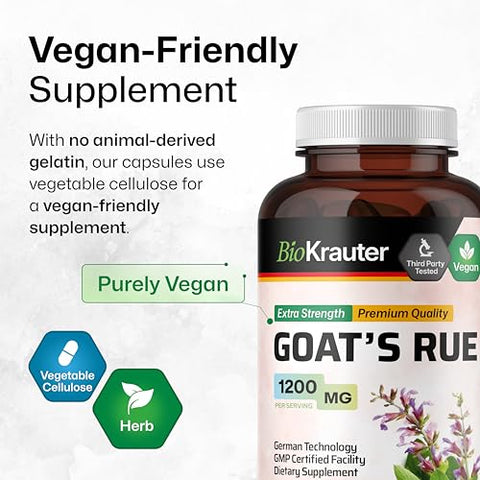 BIO KRAUTER - Goats Rue 1200 mg – 250 Cápsulas Veganas – Suporte à Lactação Natural