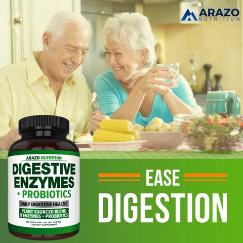 Arazo Nutrition - Enzimas Digestivas com Probióticos – Suplemento Nutricional Multienzimático – Acidophilus Bromelina Papaia Papaína Lipase