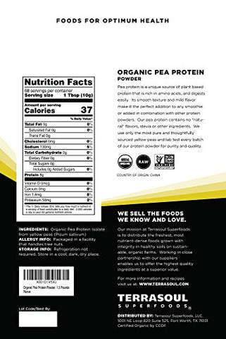 Proteína de Ervilha Orgânica (Sem Sabor, Textura Suave), 680g - Terrasoul Superfoods