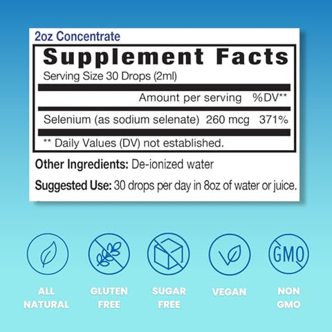 Líquido de Selênio, Gotas de Selênio, Suplemento de Selenato de Sódio, Suporte à Saúde do Fígado e Função da Tireoide, Suporte ao Sistema Imunológico, 60 ml - Eidon Ionic Minerals