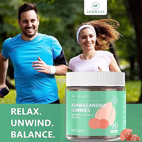 Gomas de Ashwagandha para Mulheres, Suplemento de Glicinato de Magnésio de Potássio para Adultos, Gomas Veganas de Ashwagandha sem Açúcar (90 Gomas) - AFXMATE