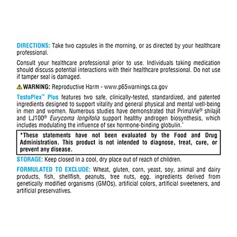 TestoPlex Plus – Suporte para Níveis Saudáveis de Testosterona, Cognição e Vitalidade Geral – Suplemento de Extrato de Shilajit Eurycoma longifolia para Homens e Mulheres (60 Cápsulas) - XYMOGEN