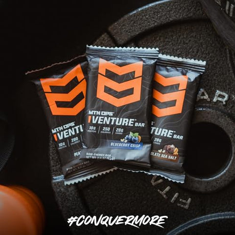 Venture Bar | Barra Energética Blueberry Crisp | 10g Proteína Sem Glúten Rica em Nutrientes à Base de Amendoim | 10 Barras por Caixa - MTN OPS