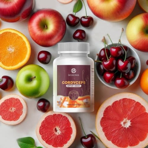 Belmonia - Gummies de Cogumelo Cordyceps | 5400mg por Porção | Cereja, Uva, Maçã, Laranja | 60 Gummies de Pectina | Estimulante Natural de Energia e Resistência | Suplemento Vegano | Fabricado nos EUA