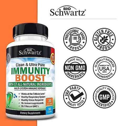 BioSchwartz - Suplemento Imunológico com Vitamina C 1000mg Zinco Extrato de Sabugueiro Raiz de Gengibre Beta Carotenos, Reforço da Imunidade para Adultos, Antioxidantes Naturais de Defesa Imunológica Vitaminas por