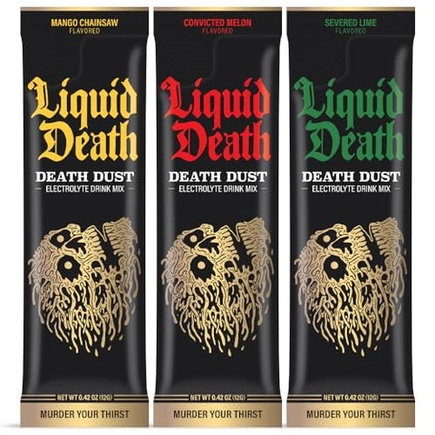 Electrolyte Death Dust – Pacotes de Pó Hidratante – 3 Sabores – Pacote Variado com 12 Sticks – Misture 1 Stick com 350 ml de Água - Liquid Death