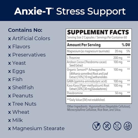 LifeSeasons - Anxie-T – Suplemento para Alívio do Estresse – Suporta o Humor – 60 cápsulas de 500mg