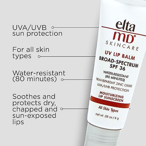 EltaMD UV Bálsamo Labial FPS, Protetor Labial com FPS, Protege Lábios Ressecados, Protetor Labial Transparente de Óxido de Zinco