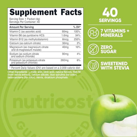 Complexo de Eletrólitos, Sabor Maçã Verde, 40 Stickpacks – Complexo Avançado de Hidratação - Nutricost