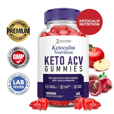 Justified Laboratories - (2 Pacotes) Gomas Ketocalm Nutrition Keto ACV Fórmula Avançada 1000MG Keto Calm Nutrition Gomas Keto de Vinagre de Maçã Formuladas com Pó de Romã e Beterraba B12 Vegan