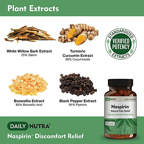DailyNutra - Naspirin Fórmula de Casca de Salgueiro – Suplemento Natural para Cabeça, Costas, Ombros, Pescoço, Joelhos – 100% Natural e Eficaz