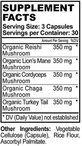 Hippie Farms - Blend de 5 Cogumelos Reserva – Leão da Montanha, Rabo de Peru, Reishi, Chaga, Cordyceps – Sistema Imunológico, Cérebro, Cognição, Energia, Suporte de Humor